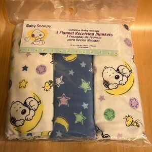 Peanuts Baby Snoopy Flannel Receiving Blankets with Woodstock - Stars and Moons